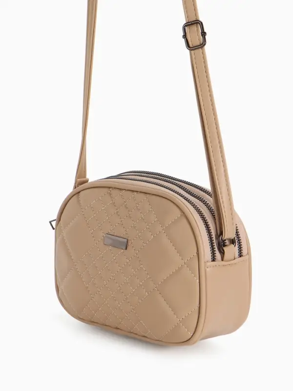 Сумка женская кросс-боди на молнии, 19&times;7&times;15 см, в клетку, бежевая