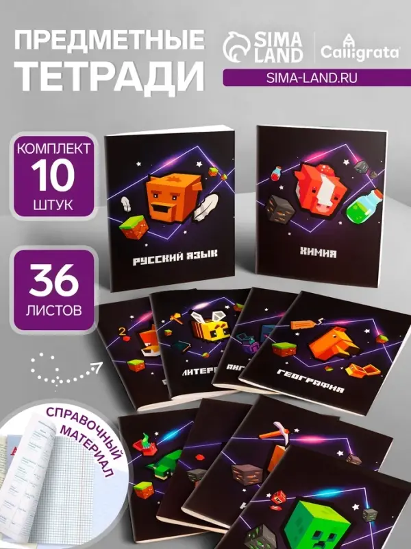 Тетради предметные &laquo;Пиксели&raquo;, 10 предметов, 36 листов, со справочным материалом, обложка из мелованного картона, блок офсет