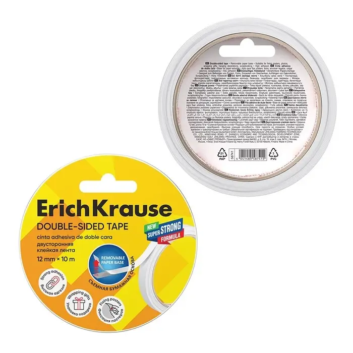 Клейкая лента ErichKrause Double-sided tape, 12 мм &times; 10 м, двусторонняя