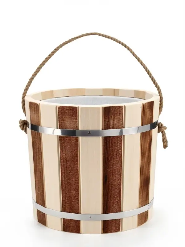 Ведро из липы, 15л,  пластиковая вставка, ручка-веревка "Термо"
