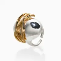 Кольцо медь "Сетка на овале", цвет серебряно-золотой, безразмерное