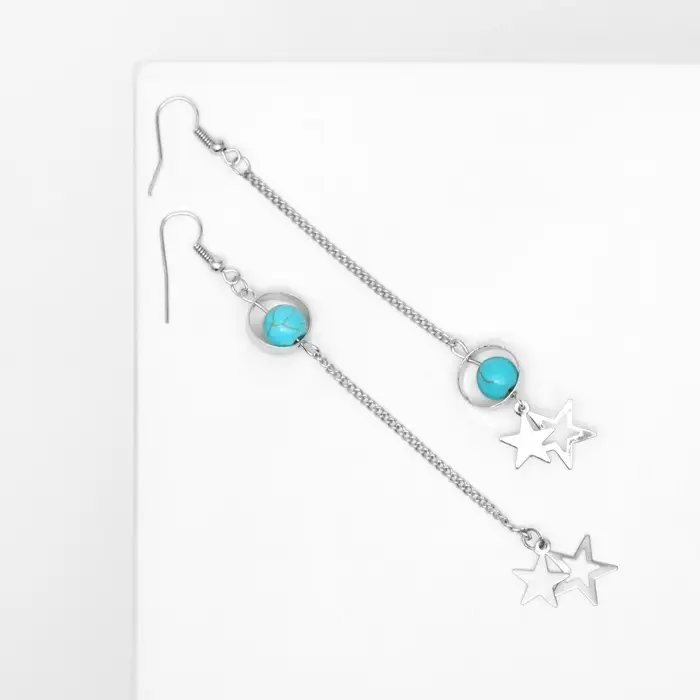 Серьги под натуральный камень &laquo;Звёзды&raquo;, бирюза, голубые в серебре