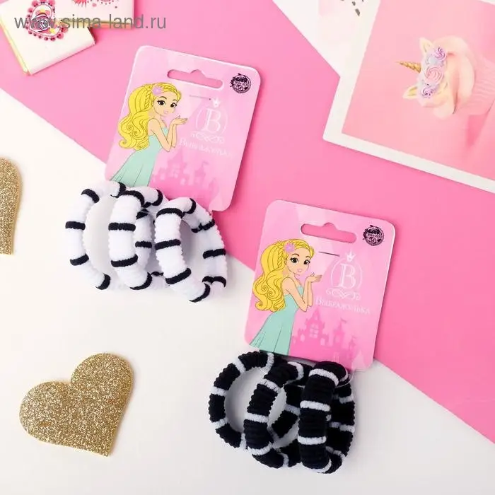 Резинка для волос Резинка для волос "Махрушка" (набор 3 шт) полосатик, 4 см, чёрно-белый