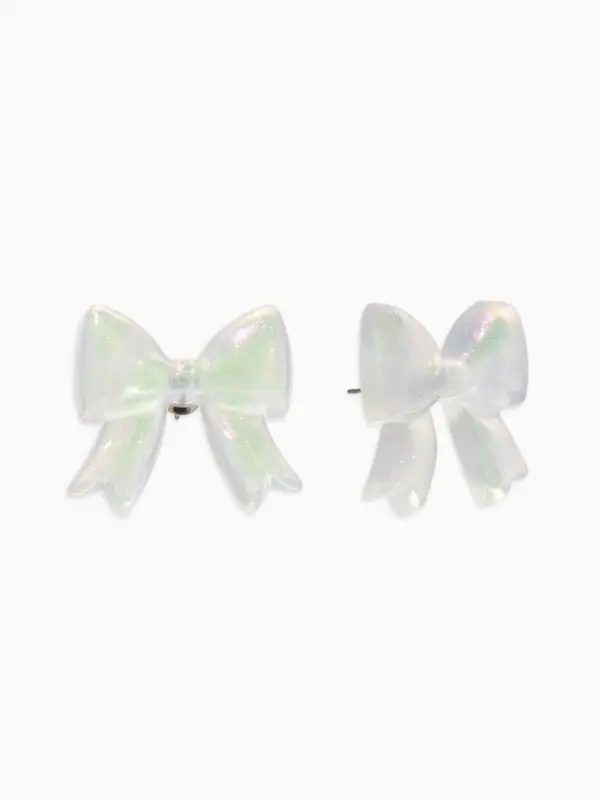 Серьги пластик "Бантик" перламутровый, цвет белый радужный