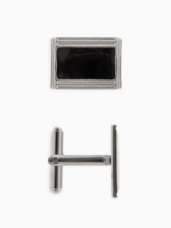 Запонки стальные &laquo;Прямоугольник&raquo;, в рамке с эмалью, чёрные в серебре