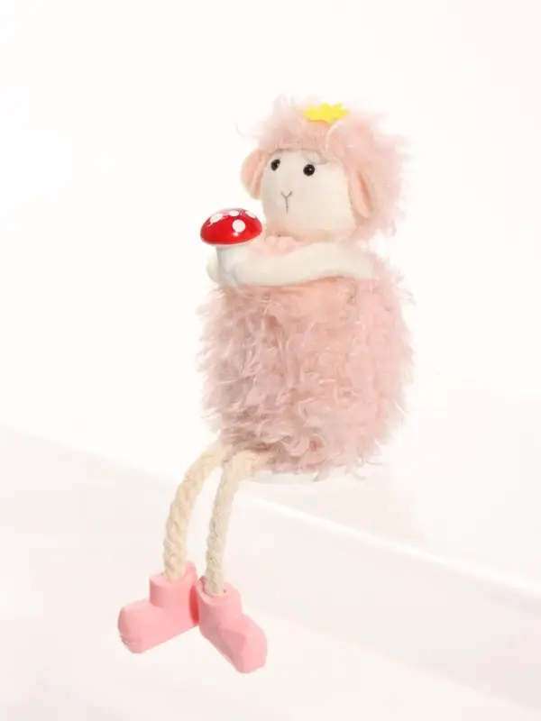 Фигурка декоративная &laquo;Барашек в розовой шубке, с мухомором&raquo;, на полку, длинные ножки, 13&times;5.5&times;5 см