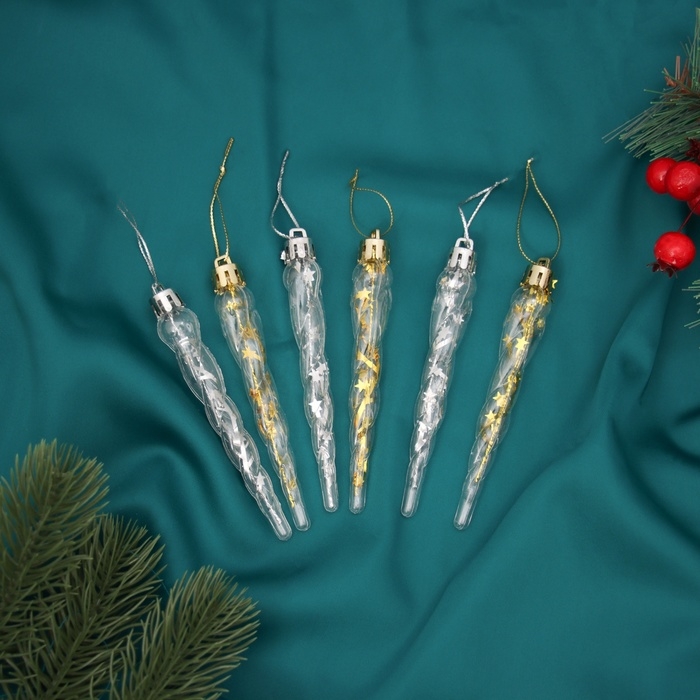 Украшение ёлочное Украшение ёлочное "Сосулька Космин" (набор 6 шт) 11,5х1 см, прозрачный золото серебро
