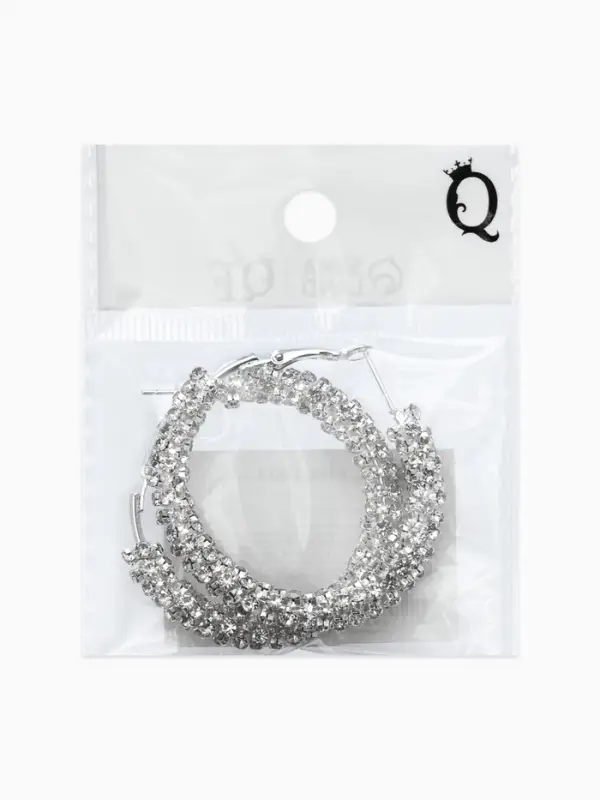 Серьги-кольца со стразами &laquo;Россыпь&raquo;, d=4.5 см, белые в серебре