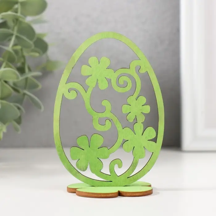 Декор пасхальный «Фигурка яйцо на подставкен», 6.5×4.7×9.3 см, набор 2 детали, салатовый