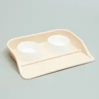 Миски с лотком &laquo;Феликс&raquo;, 300 мл, 41&times;30&times;6 см, пластик, бежевый лоток, белые миски