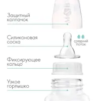 Бутылочка для кормления M&B, классическое горло, от 3 мес., 250 мл., приталенная, белый