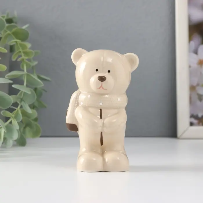 Фигурка керамика &laquo;Мишутка стесняшка в вязаном шарфике, стоит&raquo;, 10.5&times;5&times;5.5 см