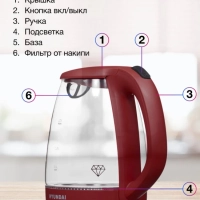 Чайник HYK-G1002 1.7л. 2200Вт бордовый