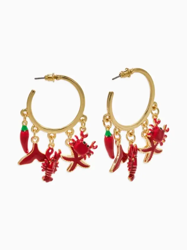 Серьги &laquo;Морской мир&raquo;, микс подвесок, красные в золоте