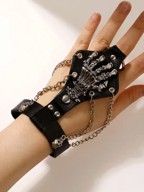 Браслет кожаный унисекс &laquo;Слейв. Скелет&raquo;, L=21.5 см, чёрный с серебром