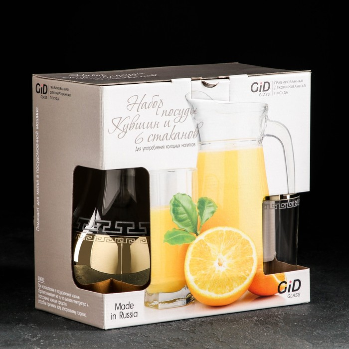 Набор питьевой «Нэро», 7 предметов: кувшин 1 л, стакан 230 мл, 6 шт, цвет напыления золотой Набор питьевой «Нэро», 7 предметов: кувшин 1 л, стакан 230 мл, 6 шт, цвет напыления золотой