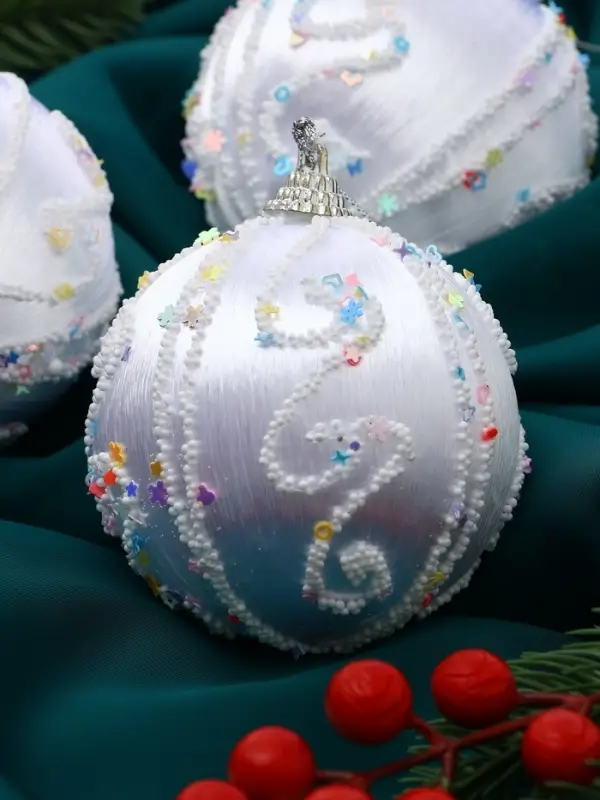 Ёлочные игрушки &laquo;Бамби&raquo;, шары новогодние, d=8 см, 3 шт., серебро