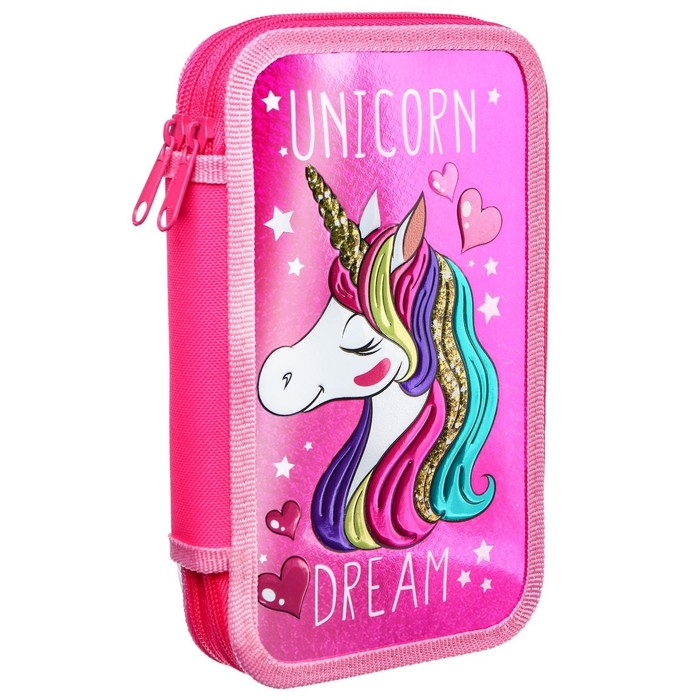 Пенал каркасный с эффектом металлик, 2 секции, 125х205х40 мм, ламинированный картон, Минни Маус и единорог Пенал каркасный с эффектом металлик, 2 секции, 125х205х40 мм, ламинированный картон, Минни Маус и единорог