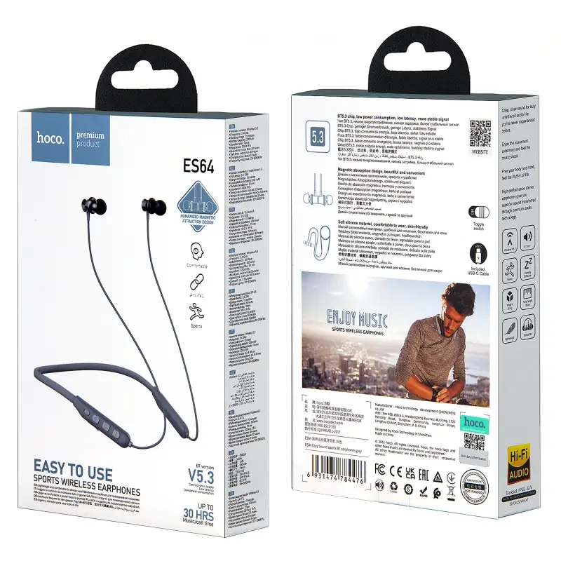 Гарнитура ES64 Bluetooth Sport Wireless Earphones HOCO серая Гарнитура ES64 Bluetooth Sport Wireless Earphones HOCO серая