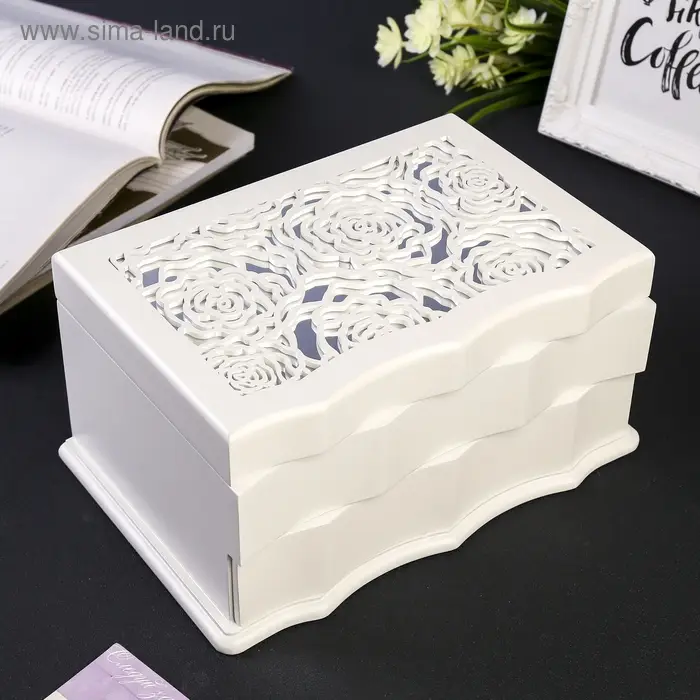 Шкатулка для украшений &laquo;Розы&raquo;, дерево, белая, 12.5&times;16&times;25.5 см