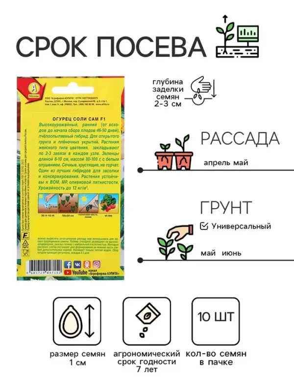 Семена Огурец Семена Огурец "Соли сам F1", 10 шт
