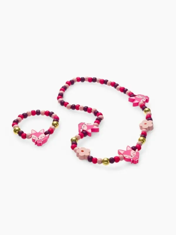 Набор детских украшений Выбражулька &laquo;Лисички&raquo;, 2 предмета: бусы, браслет, фиолетовый, розовый