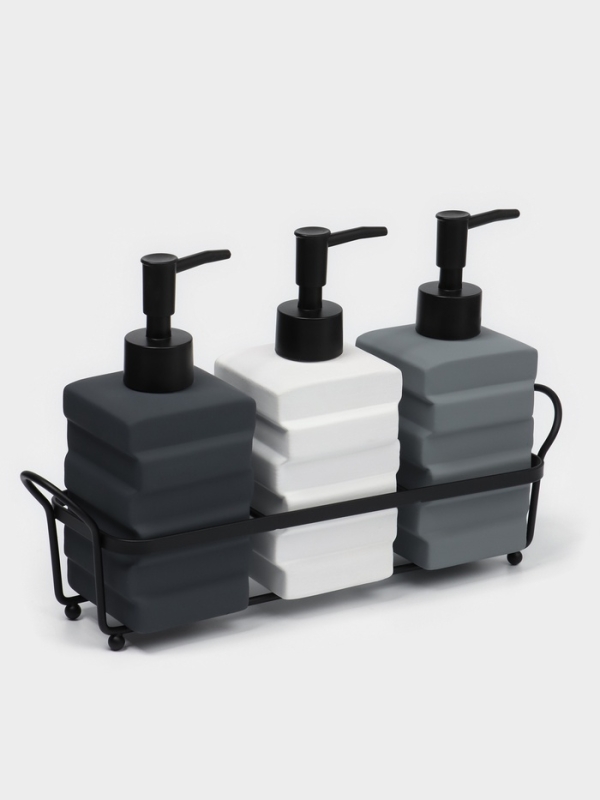 Набор дозаторов для ванной Набор дозаторов для ванной "Геометрия", 3 предмета с подставкой