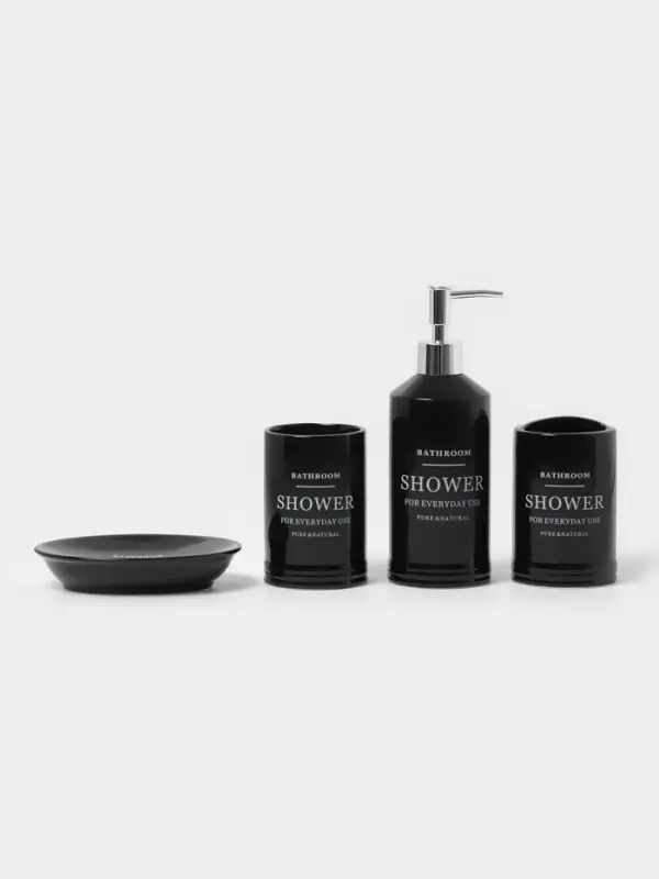 Аксессуары для ванной &laquo;Лофт&raquo;, 4 предмета, мыльница, дозатор для мыла 420 мл, 2 стакана, чёрные