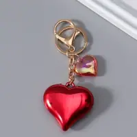 Брелок пластик с карабином "Два сердца" красный 4,5х4,5х1,5 см