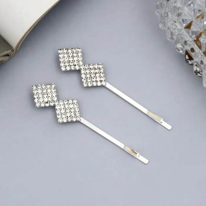 Невидимки для волос «Вивьен», набор 2 шт., ромбы, 5 см, серебро Невидимки для волос «Вивьен», набор 2 шт., ромбы, 5 см, серебро