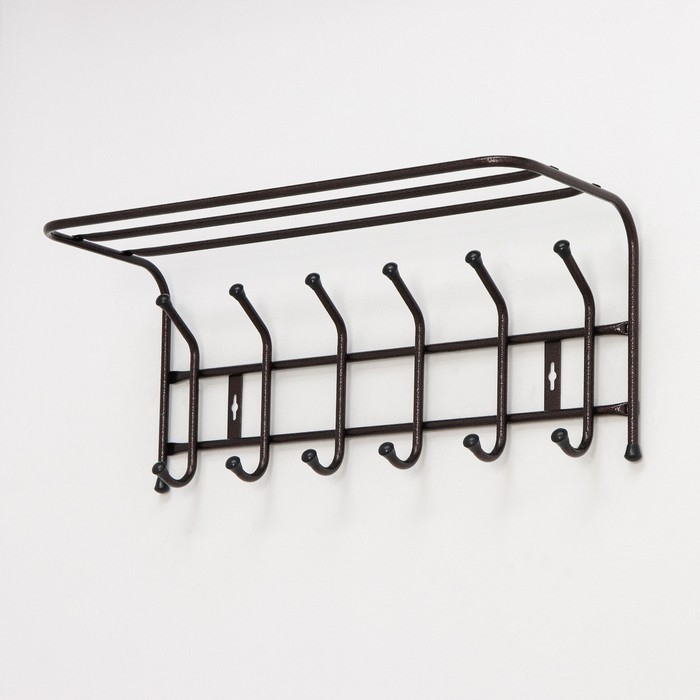 Вешалка настенная с полкой на 6 крючков, цвет медный Вешалка настенная с полкой на 6 крючков, цвет медный