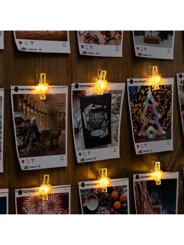 Гирлянда &laquo;Нить&raquo; 2 м, роса с насадками &laquo;Прищепки-тыквы&raquo;, IP20, серебристая нить, 20 LED, батарейки ААх2, свечение тёплое белое