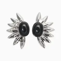Серьги "Полусолнце", цвет чёрный в серебре
