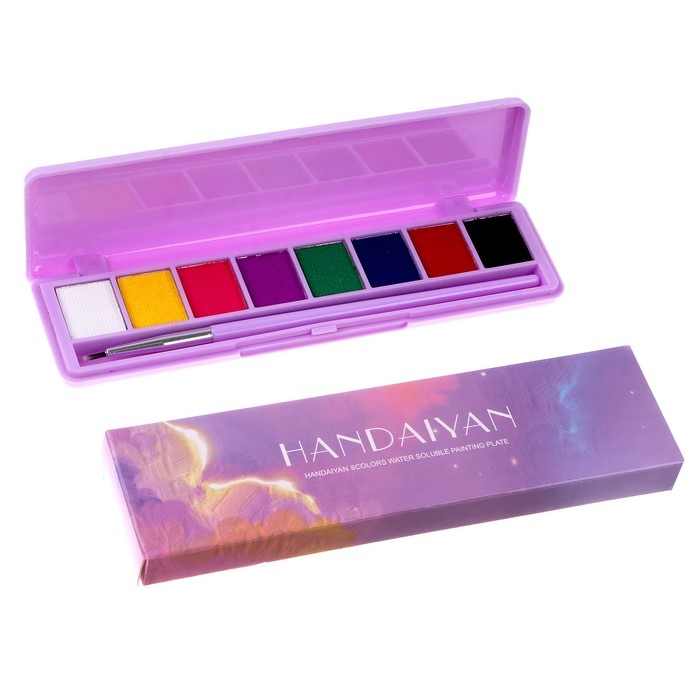 Аквагрим профессиональный для лица и тела 8 цветов, 2 светятся от ультрафиолета + кисть Аквагрим профессиональный для лица и тела 8 цветов, 2 светятся от ультрафиолета + кисть