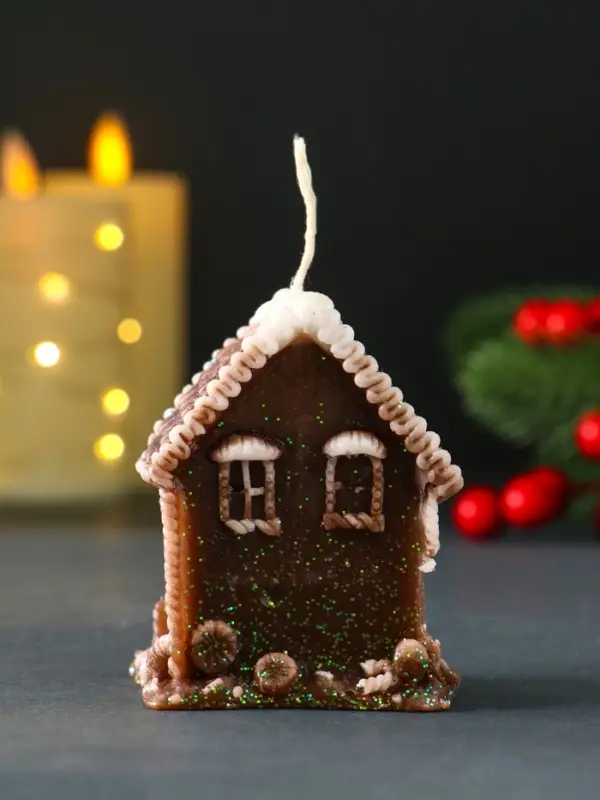 Свеча новогодняя "Домик с Ёлкой" 5,2х4х7 см, коричневый