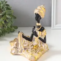 Фигурка - подставка для мелочей &laquo;Африканка в цветочном платье со шлейфом&raquo;, полистоун под золото, 16&times;11.5&times;14 см