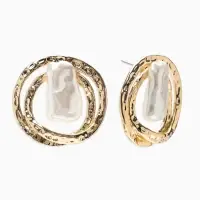 Серьги с жемчугом &laquo;Бусина&raquo;, двойной круг, цвет золото