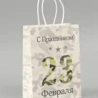 Пакет подарочный крафт &laquo;С 23 Февраля!&raquo; 15&times;8&times;21 см