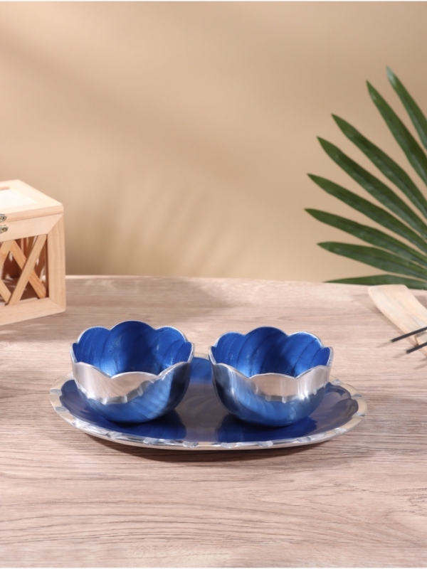 Менажница  Менажница "Кувшинки" (набор 2 шт) 10х10х5 см, на подносе, алюминий