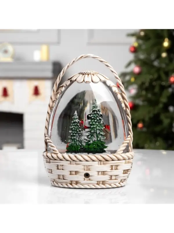 Светодиодная фигура &laquo;Снежная корзинка&raquo;, 20.3&times;15&times;9 см, музыка, от батареек ААх3, USB, свечение тёплое белое