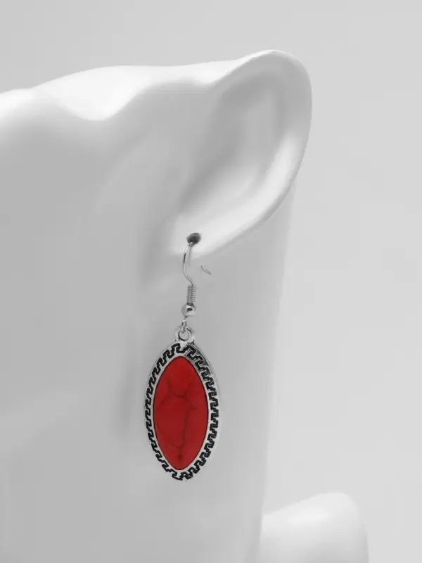 Серьги под натуральный камень &laquo;Натурель&raquo; эллипс, красные в чернёном серебре
