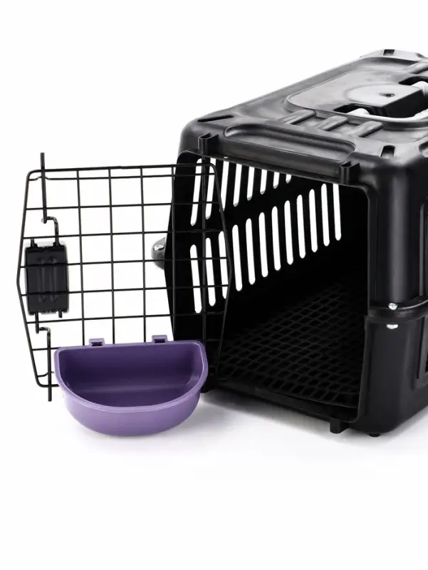 Переноска для животных с сеткой и миской пластиковая 44 х 31 х 27 см, чёрная Переноска для животных с сеткой и миской пластиковая 44 х 31 х 27 см, чёрная
