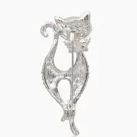 Брошь &laquo;Кошка&raquo;, изящная с бантом, белая в серебре