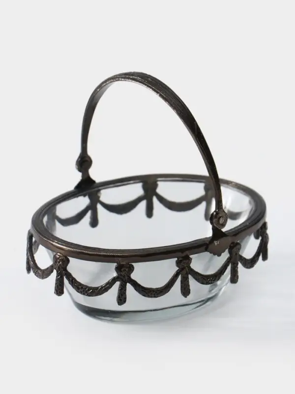 Стеклянная ваза с ручкой &laquo;Богемия&raquo;, 14.5&times;13.5&times;11.5 см, стекло, латунь