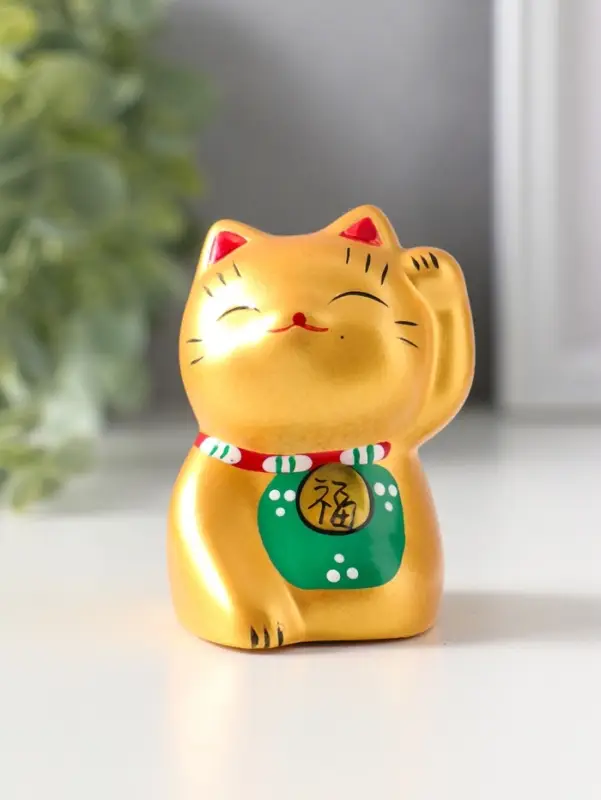 Сувенир керамика "Котик Манэки-нэко золотой" 5,3х7,3х6 см