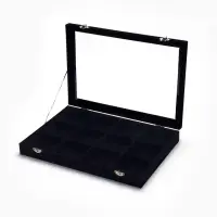 Шкатулка для украшений 12 ячеек, стеклянная крышка, 35&times;24&times;4.5 см, чёрная