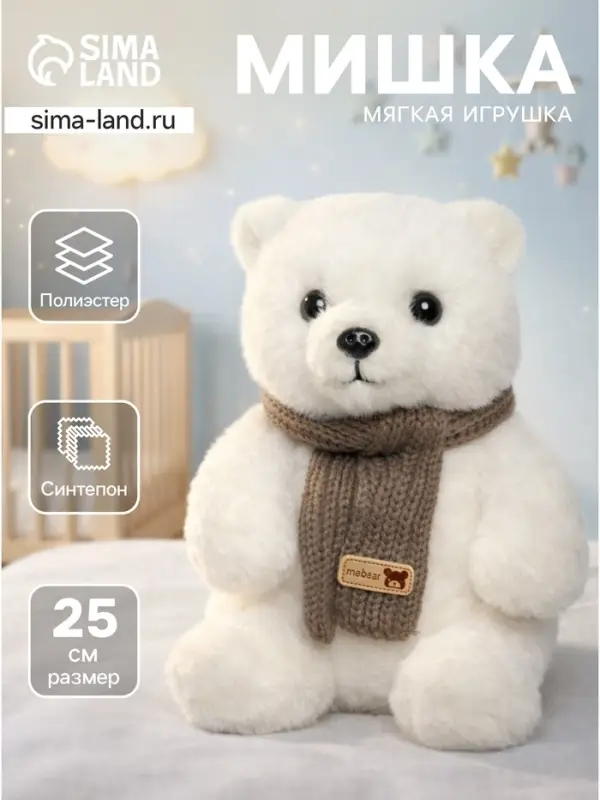 Мягкая игрушка &laquo;Мишка&raquo;, в шарфике белый, 25 см