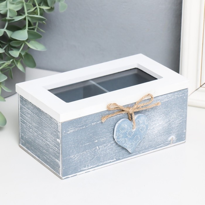 Шкатулка дерево, стекло с делениями  Шкатулка дерево, стекло с делениями "Звёздное сердце" 16,4х9х7 см