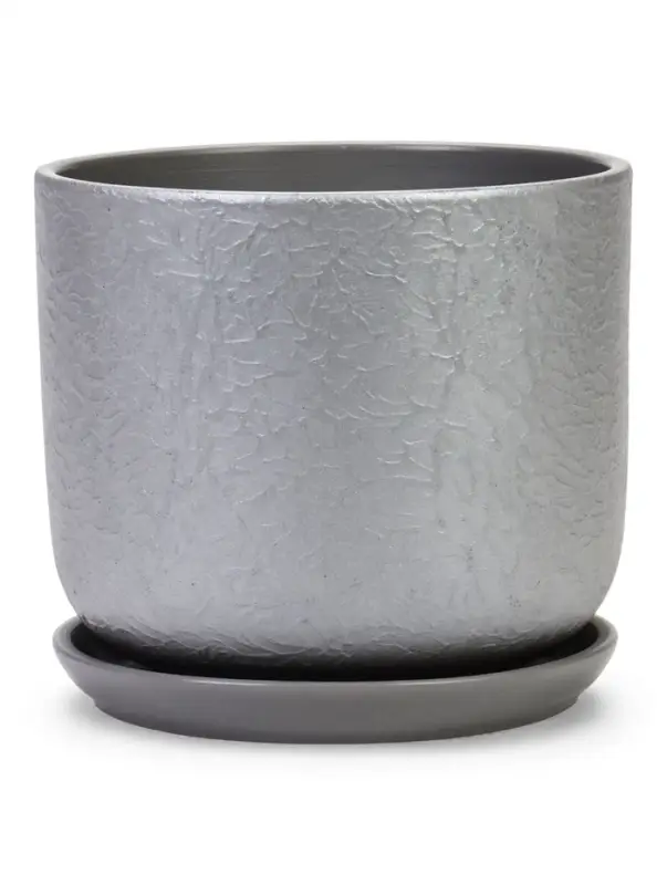 Горшок цветочный с поддоном 3 л, d18/h15,5 см серый керамика, Горшок цветочный с поддоном 3 л, d18/h15,5 см серый керамика, "Перл" (М)
