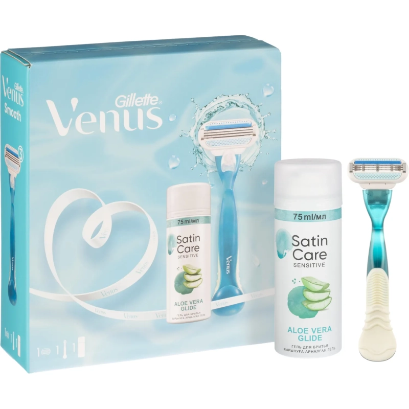 Подарочный набор Gillette Venus Бритв 1сменКас+Гель д/брит жен д/чувКож75мл